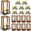 Sabary 30 Pcs Eucalyptus Wedding Lanterns Centerpiece Include Wooden Candle Holders No Batteries Candles Rose Wreaths for Farmhouse Rustic Table Decorations Country Party Gift(Light Pink Flower)