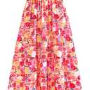dowerme Summer Dresses for Women 2026 Casual Ruffle Smocked Tiered A-Line Boho Floral Maxi Beach Sun Dress with Pockets (Light Apricot Pink Flower), Large