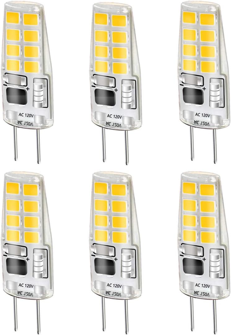 LEKE G8 Bulb Warm White 3W G8 LED Bulb Equivalent to G8 Halogen Bulb 20W-25W Dimmable G8 Light Bulb 3000k, AC 110v/120v/130v(6 Pack)
