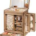 Honiway Jewelry Box for Women, 5 Layer Rustic Wooden Jewelry Organizer with Glass Window, 4 Drawers, Mirror, Large Jewelry Storage Display for Earrings Rings Necklaces Bracelets (Rustic Brown)