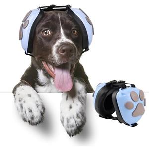 Famikako Upgraded Dog Ear Muffs for Noise Protection - 22dB NRR Noise Cancelling Headphones with Dog Paw Design, Calming Earmuffs for Thunder, Fireworks & Hunting (XXL, Light Blue-Gray)