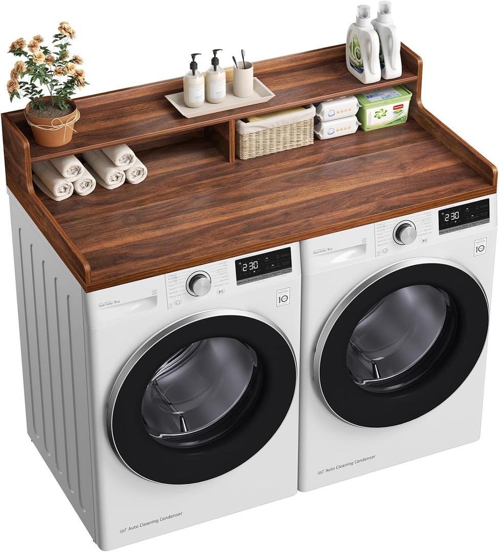 VOPEAK Washer and Dryer Countertop with Shelf, 2-Tier Washer Dryer Topper, 54" x 27.5" Spacious Laundry Countertop, Washing Machine Topper for Laundry Room Organization and Folding Clothes, Walnut