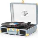 Vinyl Record Player 3-Speed Bass Control Bluetooth Suitcase Portable Belt-Driven Record Player with Built-in Speakers Vintage Turntable RCA Out Headphone Jack Blue