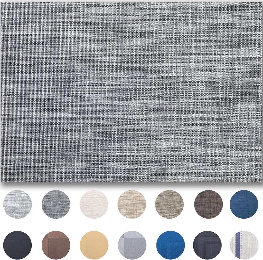 Placemats Set of 6 - Easy Clean Woven Vinyl Placemats for Dining Table, Indoor/Outdoor Place Mats, Washable PVC Table MatsDark Gray