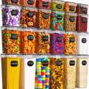 Airtight Food Storage Containers with Lids, 24 PCS Kitchen and Pantry Organization Canisters, BPA-Free, PVC-Free, Food-grade Plastic Leak-proof Jars for Cereal, Flour, Sugar, Extra 24 Labels & Marker
