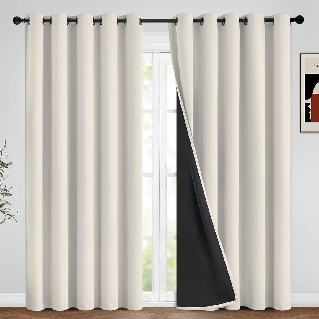 Yakamok 100% Blackout Curtains for Bedroom 96 Inch Length, Total Light Blocking Drapes with Black Backing, Thermal Insulated Solid Grommet Panels for Living Room, 62Wx96L,Cream, 2 Panels