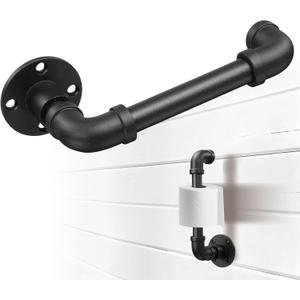 Industrial Toilet Paper Holder Wall Mount  Heavy Duty Screw Mounted Bathroom Tissue Holder Fits 8 Rolls,Rustproof Metal Pipe Style for Kitchen Cabinet,Bathroom Toilet,Contertop Hand RollMatte Black