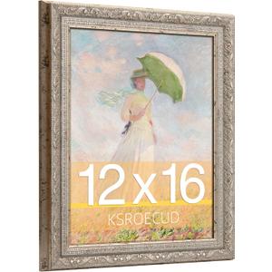12x16 Picture Frame, HD Real Glass 12x16 Ornate Vintage Photo Frame, 12 by 16 Oil Painting Poster Frame with Vintage Silver Border and Distressed Rust-Like Finish, Horizontal & Vertical Display for Tabletop or Wall Decor (1 Pack）
