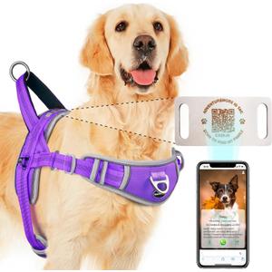 ADVENTUREMORE Medium Dog Harness - No Pull, Reflective, Escape Proof with QR Code Dog Tag, Adjustable Front Clip Handle for Training & Walking - M Purple