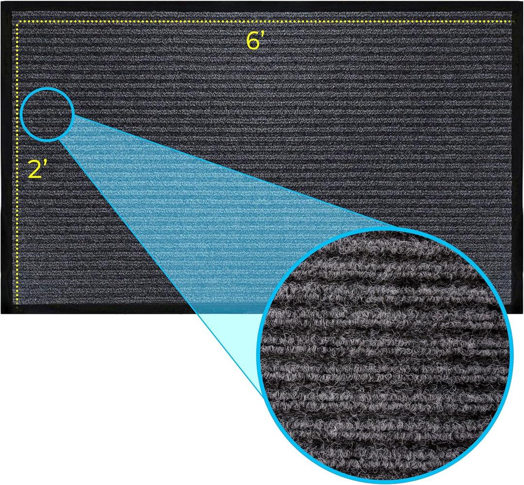 LuxUrux Durable Rubber Door Mat - Heavy Duty Doormat for Indoor/Outdoor Use - Easy to Clean, Waterproof, Low-Profile Entry Mat - Ideal for Entry, Patio, Garage (Striped Gray Design, 2 x 6 Feet)