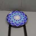 Merax Folding Outdoor Accent Table with Glass Top and Iron Frame 13"x22" Round Coffee Table Patio Side Table Decor, Elegant Mosaic Flower Pattern, Blue