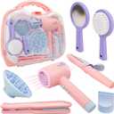 SMILESSKIDDO Hair Salon Toys for Girls - Pretend Play Hair Styling Toy Set with Realistic Blow Dryer, Hair Straightener, Kids Beauty Play Set Including Curling Iron, Brushes & Storage Case