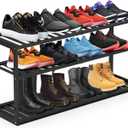 Bamboo Shoe Rack for Closet, Stackable 3 Tier Longer Shoe Organizer Shelf Holder Storage 12-15 Pairs for Entryway Door Hallway Bedroom Garage Space Saving Foldable Black