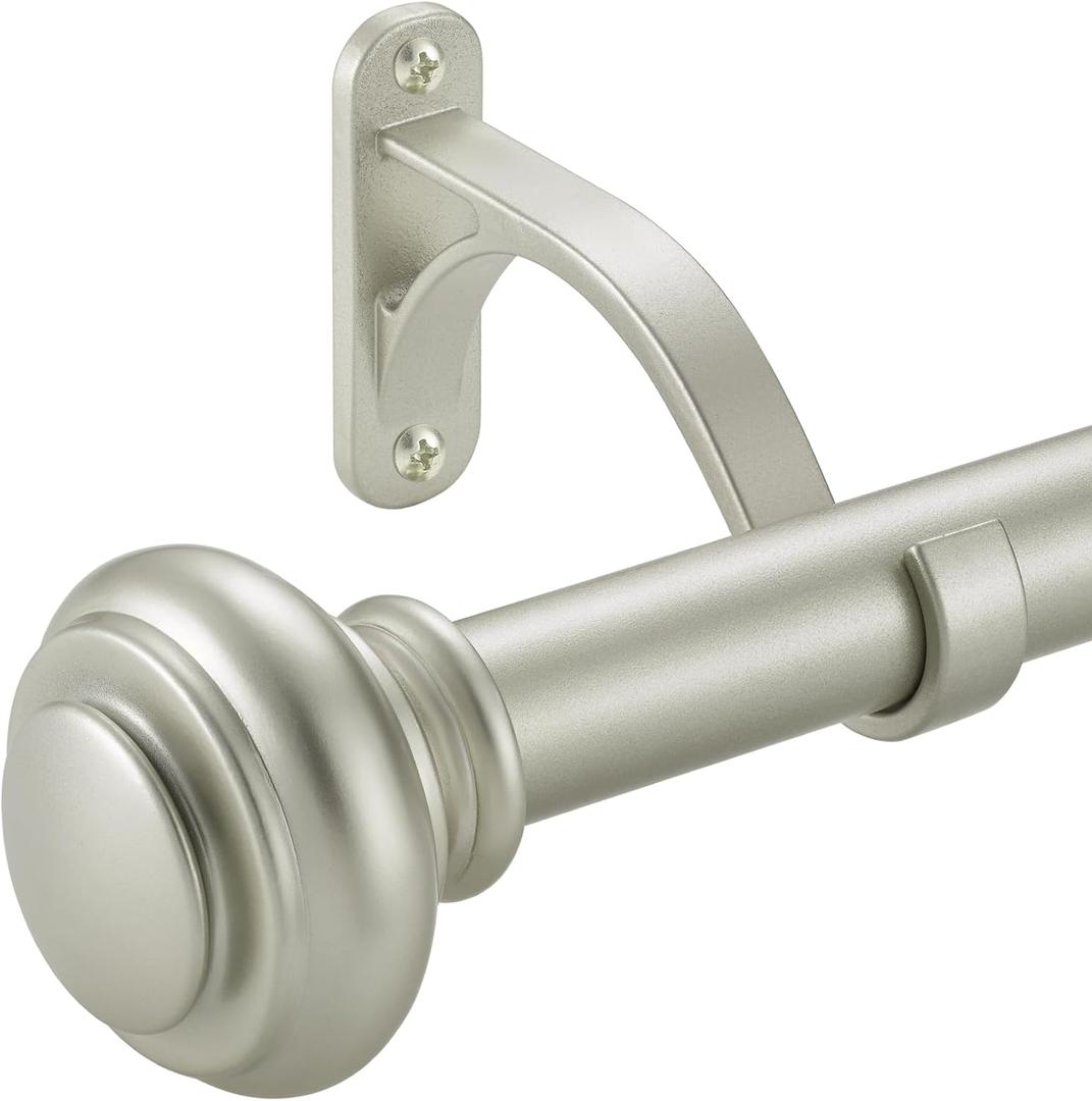 28-48 Inches Curtain Rods for Window, Vimayta 1 Inch Diameter Drapery Rod with Resin Finials, Ideal Adjustable Heavy Duty Single Curtains Rod for Bedroom, Living Room Decoration, Matte Silver