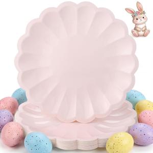 30 Pcs Pink Paper Plates 9.5 In Pink Easter Plates Scalloped Party Plate with Shell Edge for Wedding Mother's Day Birthday Bridal Shower Girl Baby Shower