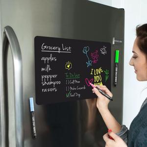 Cinch 17x11 Fridge Whiteboard Magnetic - Plus 4 Markers & Big Eraser w/Magnets - Magnetic Whiteboard for Fridge, Dry Erase Board, Refrigerator Organizer & Planner (Black)