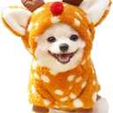 Dog Christmas Outfit with Antlers Funny Dog Reindeer Costume Fleece Puppy Hoodies for Small pet Winter Cat Clothes Pet Elk Costume for Kitten Chihuahua Yorkie (Brown, Medium)