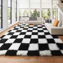 KICMOR 8x10 Area Rugs for Living Room, Large Fluffy Checkered Rug for Bedroom, Soft Plush Black and White Big Fuzzy Shag Shaggy Carpets for Kids Boys Girls Teen Dorm Nursery Home Decor Aesthetic