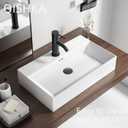 Wall Mount Rectangular Vessel Sink with Towel Rack, QISHKA 24"x14" Modern Ceramic Bathroom Floating Sink, White Rectangle Vanity Sink with Overflow, Wall Hung Wash Hand Basin, 24" x 14.2" x 5.1"