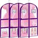 Garment Bags for Dance Costumes - 40 Inch Clear PVC with 5 Zipper Pockets (3 Pack) - Kids Dance Garment Bag for Dancers, Hanging Clothes Storage, Competitions & Travel (Clear Purple)