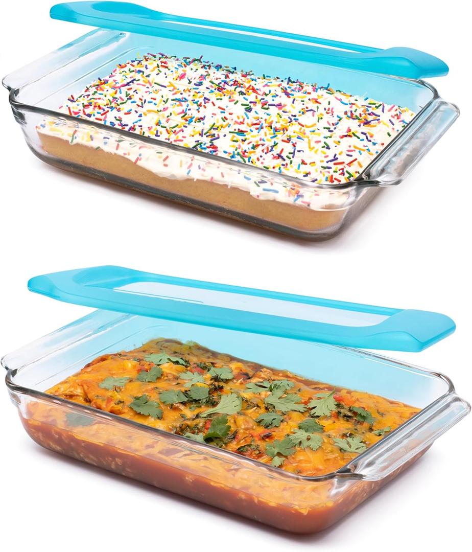 Libbey Bakers Premium 2 Piece Glass Baking Dish Set, Stackable Casserole Dish with Lid Set, Baking Glassware for Casseroles, Lasagna, Brownies, Cakes