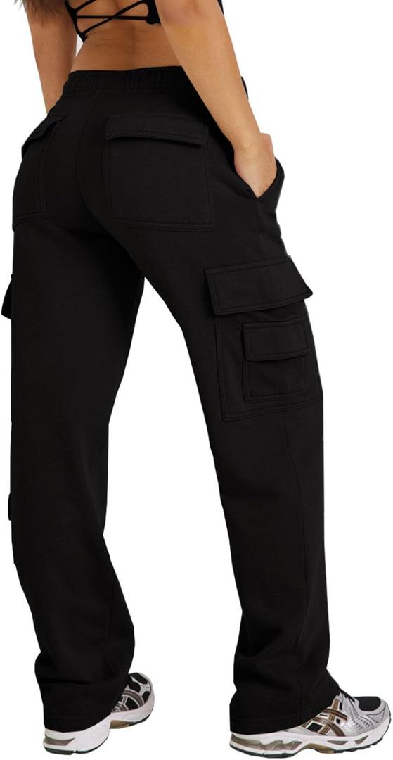 Waitfairy Wide Leg Sweatpants Women Cargo Pants Fleeece High Waisted Baggy Sweatpants for Women Casual Pants with 8 Pockets (Small, Black)