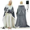 Wearable Heated Blanket with Foot Pocket - Electric Blanket Throw with Sleeves, Heated Snuggle for Women or Adults, Heated Robe with Multi Heat Settings, 1-12 Hours Auto Shut Off (50''x70'' Grey)