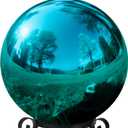 10 Inch Stainless Steel Gazing Globe, Hollow Ball Mirrored Surface Polished Shiny Sphere,Garden Stainless Steel Gazing Ball for Outdoor Lawn Pond Yard Ornament(Light Blue)
