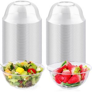mwellewm 12 oz Clear Plastic Bowls 100 Pack Disposable Ice Cream Dessert Serving Salad Hard Small Bowls for Party Catering Fruits Parfaits Snacks