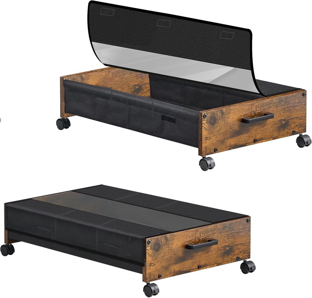 Under Bed Storage with Wheels, Under Bed Storage Containers, UnderBed Drawers with Metal Frame, for Clothes Shoes Blanket (Normal Size, Rustic Brown)
