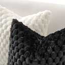 MIULEE Black Faux Fur Lumbar Decorative Throw Pillow Covers 12x20 Inch Set of 2 Super Soft Cozy Plush Cushion Cases Luxury Fluffy Pillowcases for Sofa Couch Bed Living Room