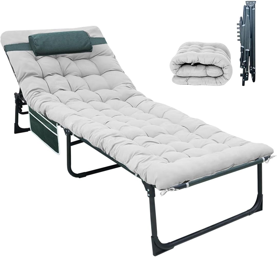 YELLOW JACKET Folding Sleeping Cot, Camping Cot with Mattress for Adults 450lbs Max Load, Portable Camping Cot with Pillow, Adjustable 5-Position Cot for Camping, Home,Office,Travel (Grey)