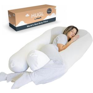 Plufl Hugl Cooling Body Pillow for Adults Made with CloudSupport Fill | U Shaped Maternity Pillows Great for Side Sleepers & Pregnant Women | Washable Cover | White (Standard)
