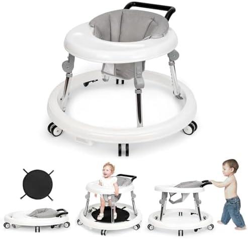 Wismind Baby Walker Foldable with 9 Adjustable Heights, Baby Walkers and Activity Center for Boys Girls Babies 7-18 Months, Baby Walker and Bouncer Combo with Wheels Portable Anti-Rollover