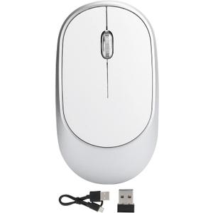 Rechargeable Wireless Mouse, Portable Mobile Optical Cordless Mouse with USB Receiver 1000/1200/1600 Adjustable DPI Computer Mouse 3 Keys for Laptop PC (Silver)