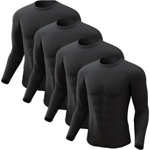 CL convallaria Men's Thermal Shirt 2 Pcs Fleece Lined Long Sleeve Tops Athletic Base Layer Long John Shirts for Men (Large)