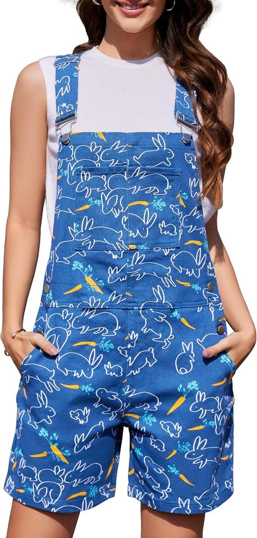 Festival Overalls for Women Cute Jumpsuits Shorts Romper Fashion Bibs Coveralls (Large, Blue-5)