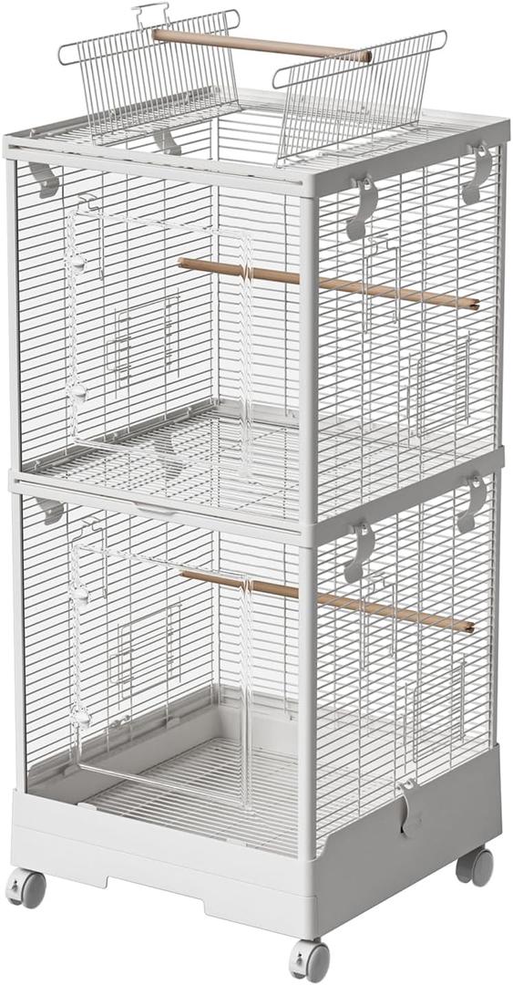 40 Inch Medium Small Bird Double Cage for Parrot Lovebirds Finches Canaries Parakeets Cockatiels Budgie Parrotlet Conures, w/Detachable Standing Perches, Snow White 40 Inch Medium Small Bird Double Cage for Parrot Lovebirds Finches Canaries Parakeets Cockatiels Budgie Parrotlet Conures, w/Detachable Standing Perches, Snow White