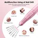 Professional Electric Nail Drill File, HUGMAPLE 45000RPM Portable E-File Machine with Bits & Base, Rechargeable Cordless Nail Drill Kit for Shaping, Removing & Polishing Gel Nails for Salon Home (Rose Gold Pink)