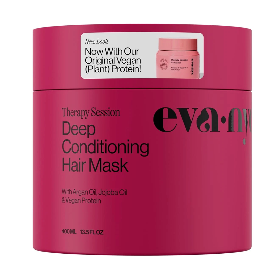 Eva NYC Therapy Session Deep Conditioning Hair Mask with Vegan Protein, Jojoba Oil + Argan Oil  Hydrate, Soften + Repair Hair Strength  Sulfate Free  Warm Vanilla Scent  13.5 fl oz