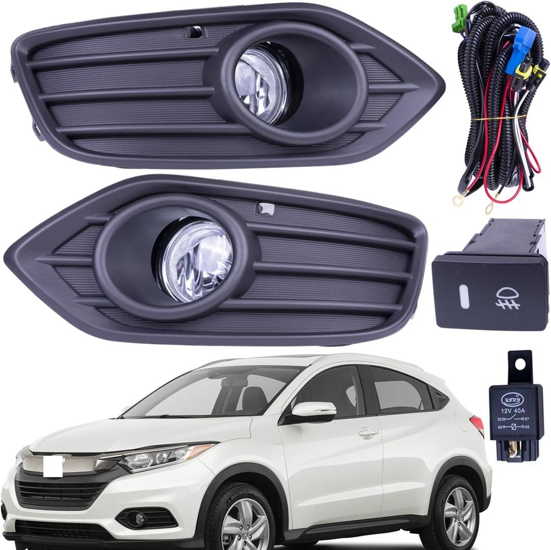 One Set Fog Light Lamps Compatible With Honda HR-V HRV 2019-2022 With Covers + Switch + Brackets + Wiring Kit Replaces 71105T7AJ10 71106T7AJ10 71107T7AJ00 71108T7AJ00 (Halogen)