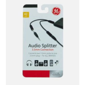 GE 2-Way 3.5mm Headphone Splitter, Black