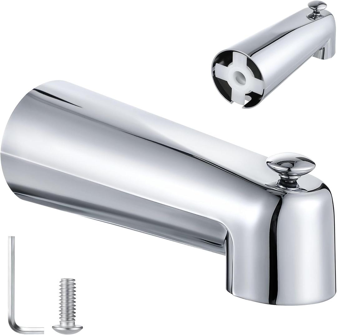 Enhon 7 Inch Slip on Tub Spout with Diverter, Compatible with Moen 3839/Moen 3853, Bathtub Diverter Spout Fits 1/2" Copper Water Tube(5/8" Diameter), 5/32" Hex Wrench (Polished Chrome,Classic)
