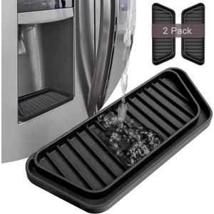 KindGa Refrigerator Drip Catcher Tray,Protector Ice and Water Dispenser Pan,Fridge Spills Water Pad Catch Basin for Drainage 2 Pack (Rectangular,Black)