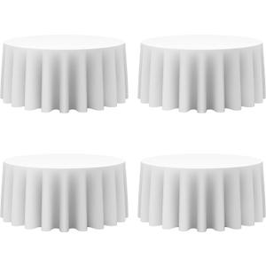 BRILLMAX 4 Pack White Round Tablecloths 132 Inch for 72 Tables - 150 GSM Polyester Fabric, Floor Length Drop, Water, Stain & Wrinkle Resistant Cloth Cover for Wedding Reception Banquet Dining