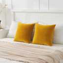 Throw Pillow Covers Mustard Yellow Set of 2 20x20 Inch Fall Pillow Covers, Soft Velvet Farmhouse Neutral Decorative Pillowcases for Couch Sofa Bed, Home Boho Decor, Modern Cushion Covers
