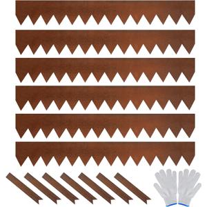 Worth Garden 6 Pack Pre-Rusted Cor-Ten Steel Landscape Edging - 40" L x 5.5" H Each (20ft Total) - No-Dig Hammer-in Heavy Duty 14-Gauge Metal Border w/ 7 Clips & Gloves - Edge for Lawn Yard