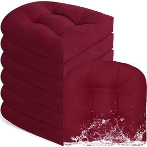 Thyle Outdoor Chair Cushions Set of 6 Waterproof Sun Protection Square Tufted Overstuffed Patio Furniture Seat Cushion for Patio Furniture Dining Indoor 19" x 19"(Wine Red)