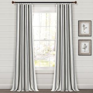 Lush Decor Farmhouse Stripe Yarn Dyed Eco-Friendly Recycled Cotton Window Curtain Panel Pair, 42" W x 95" L, Black - Classic Modern Rustic Charm - Eco Friendly Cotton Fabric