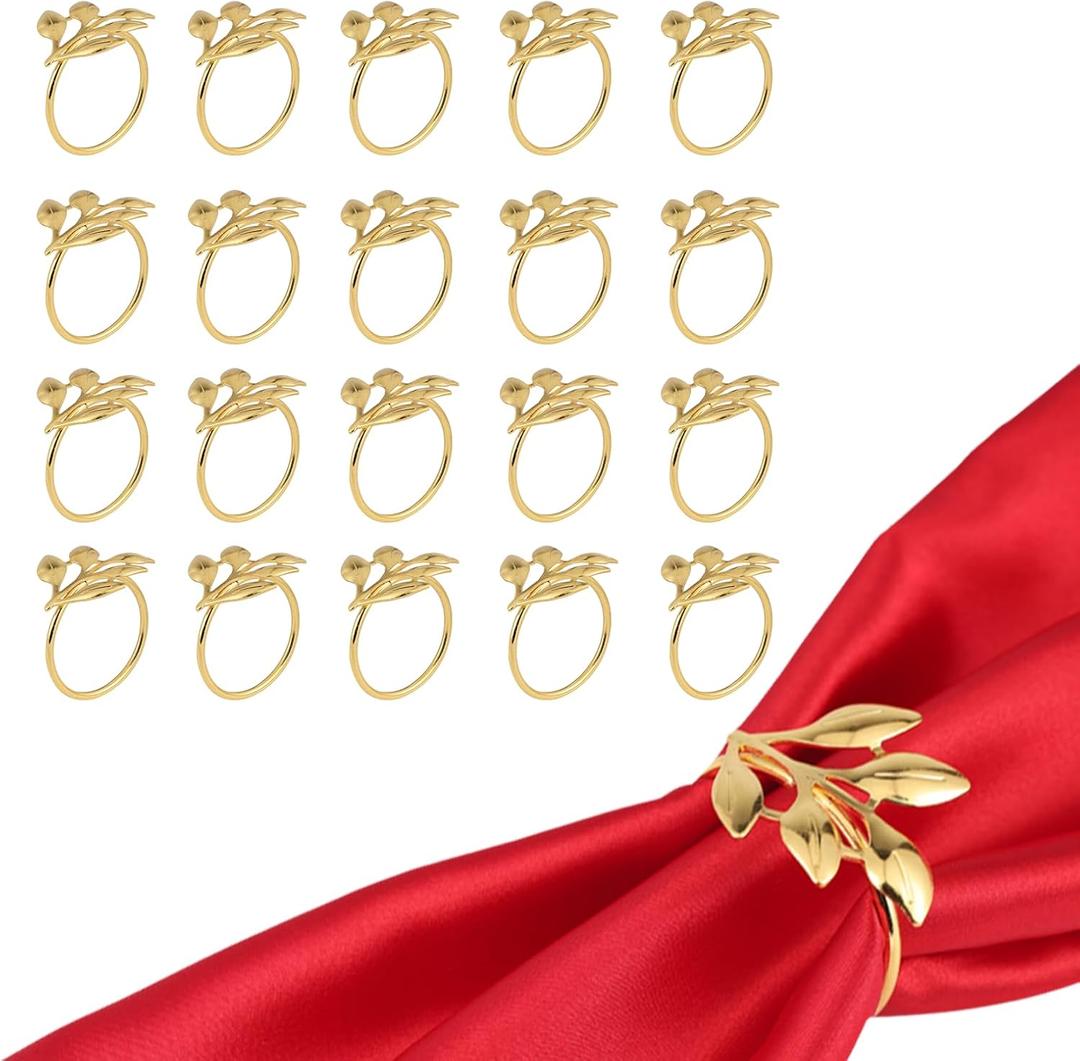 20 PCS High End Gold Leaf Shaped Napkin Rings - Suitable for Hotel Table Setting/Banquet Tableware/Home Dining Table Decoration.